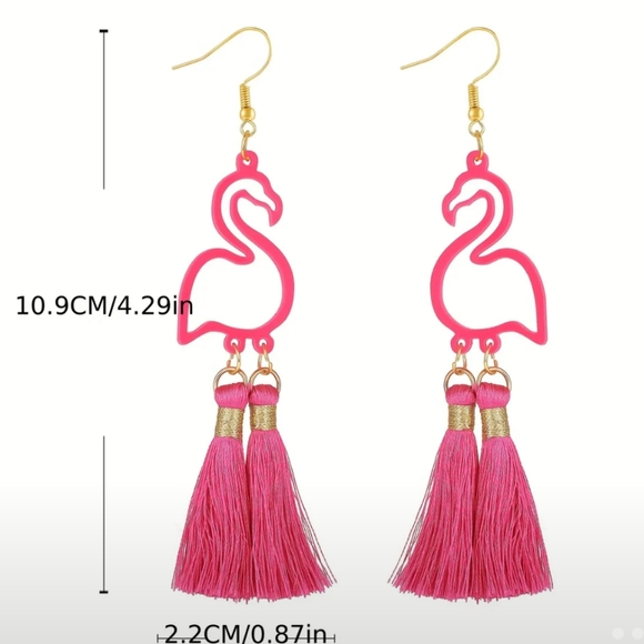 Pink Flamingo Tassel Earrings - Picture 3 of 4